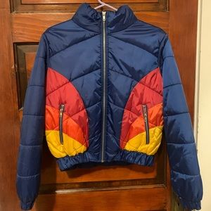 Forever 21 Blue/Red/Yellow/Orange Bomber Jacket